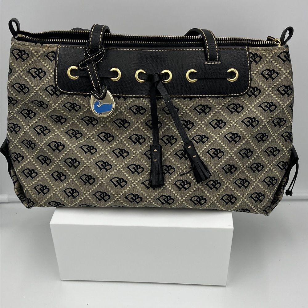 Dooney Bourke Authentic Vintage Fabric Canvas Leather Bag Tote Monogram Style